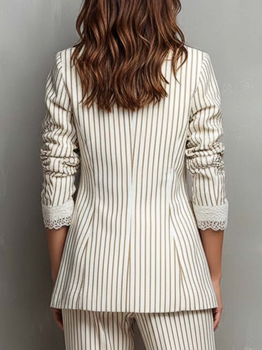 Vintage Striped Lace Short-sleeved Blazer