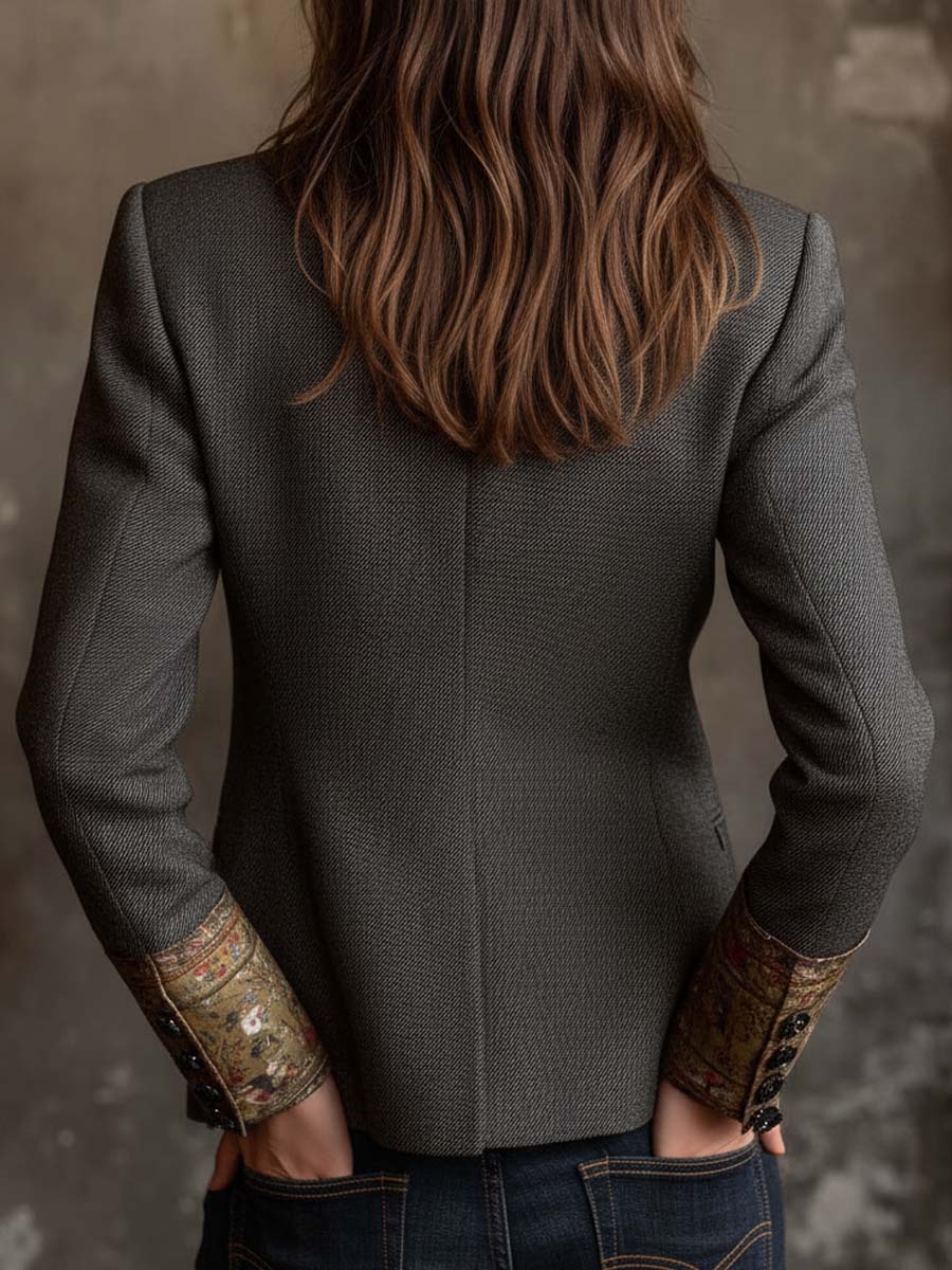 Vintage Floral Print Contrast Blazer