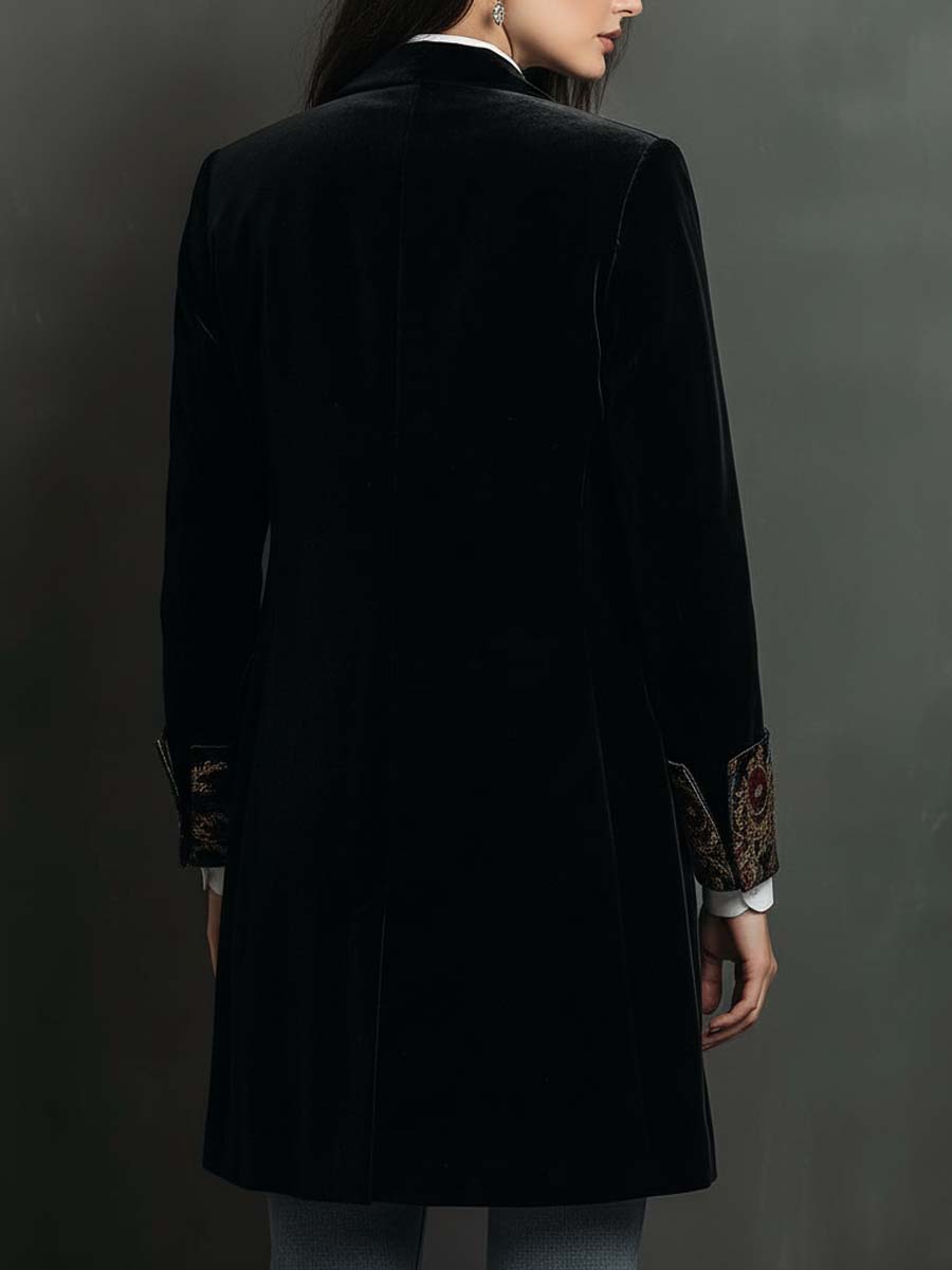 Timeless Vintage Luxury Black Velvet Blazer With Baroque Printed Lapel
