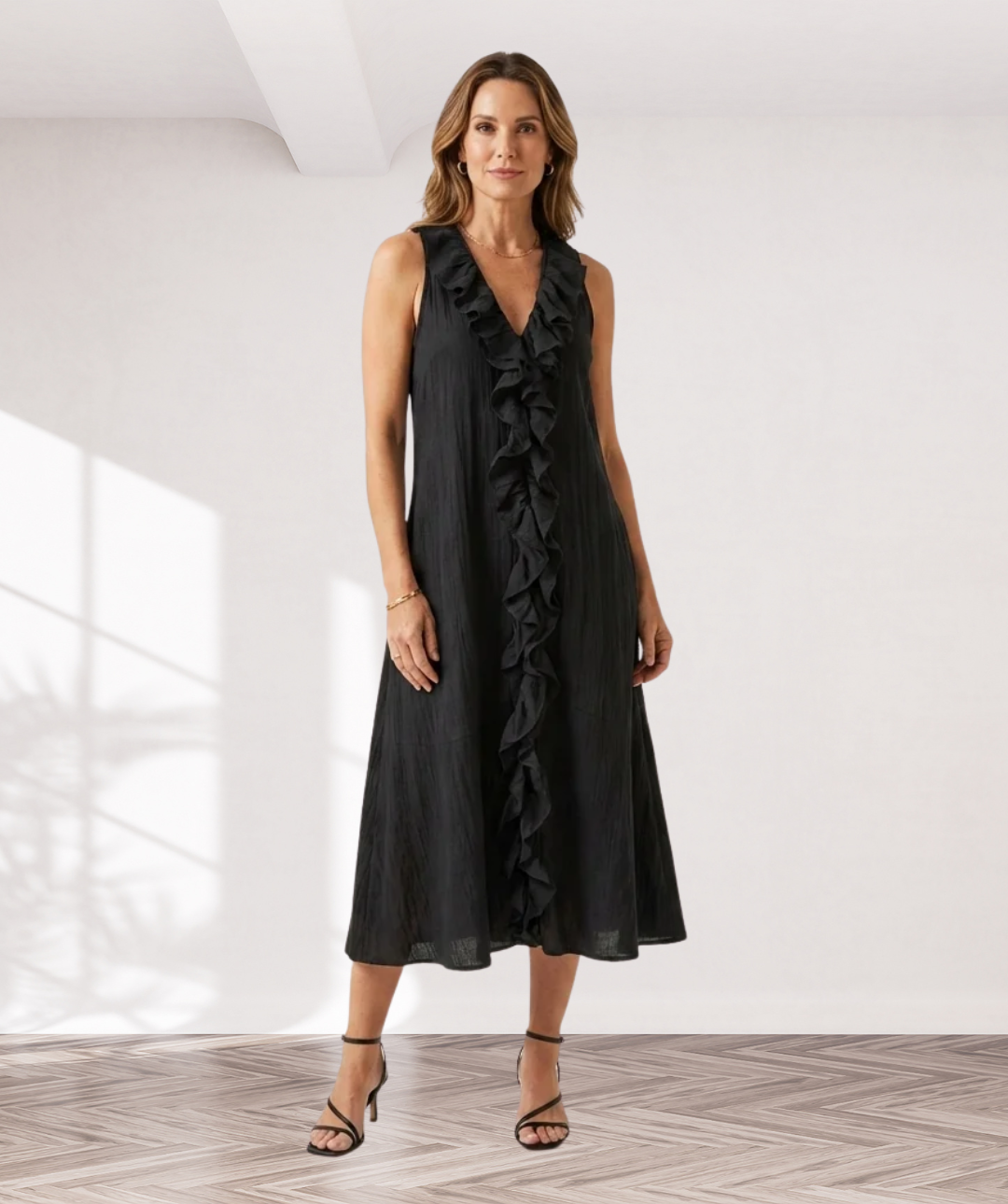 Vicky | Ruffle-Front V-Neck Sleeveless Maxi Dress