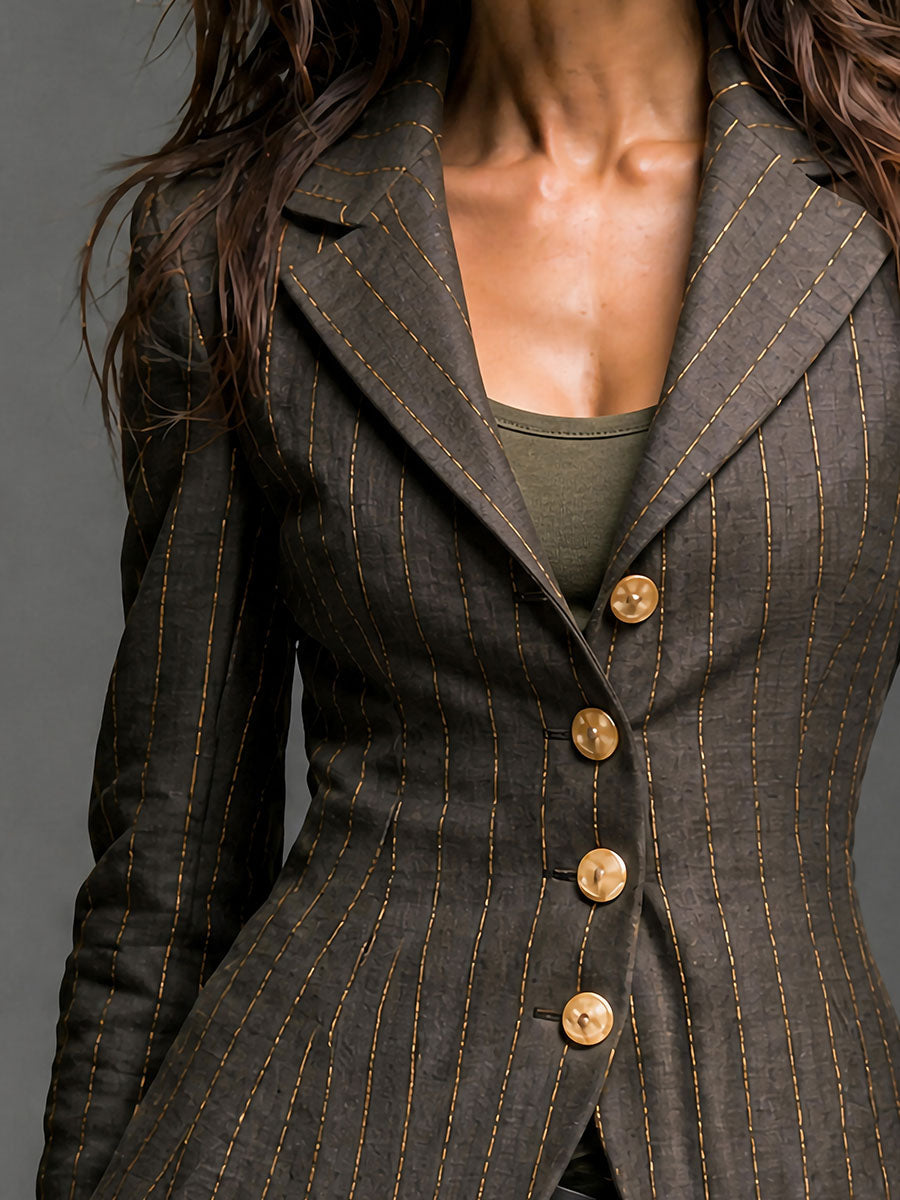 Charcoal Gold Pinstripe Tailored Jacket