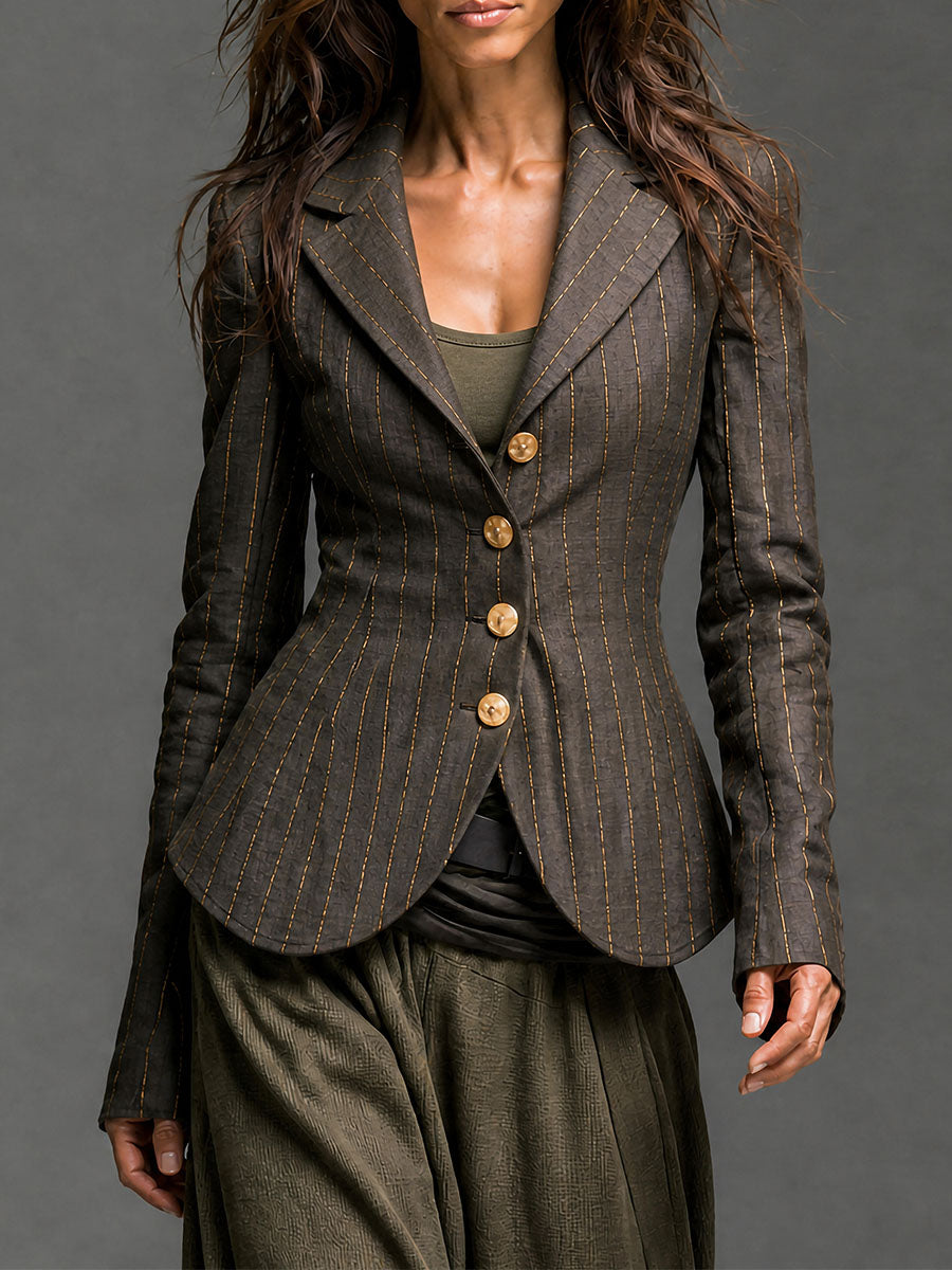 Charcoal Gold Pinstripe Tailored Jacket