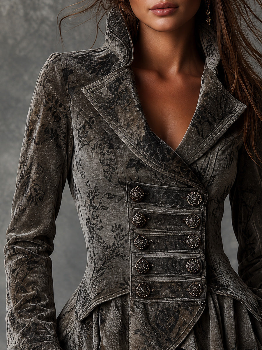 Vintage Jacquard Ruffle Military Jacket
