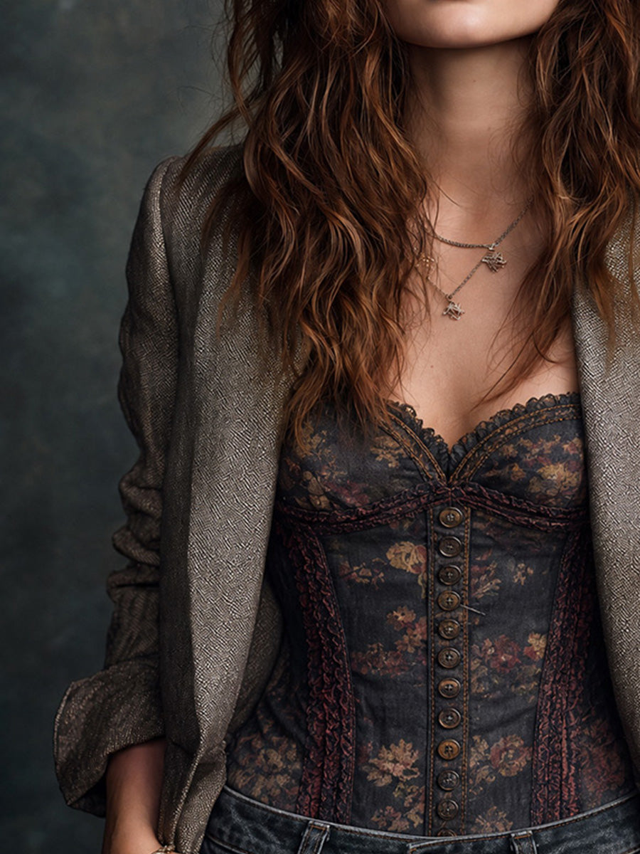 Vintage Taupe Textured Tailored Blazer