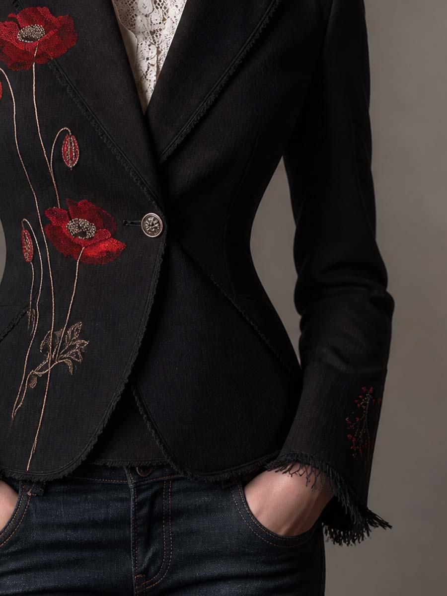 Vintage Poppy Embroidered Blazer
