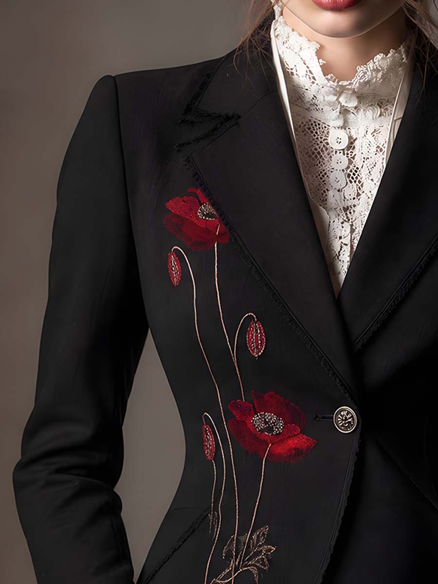 Vintage Poppy Embroidered Blazer