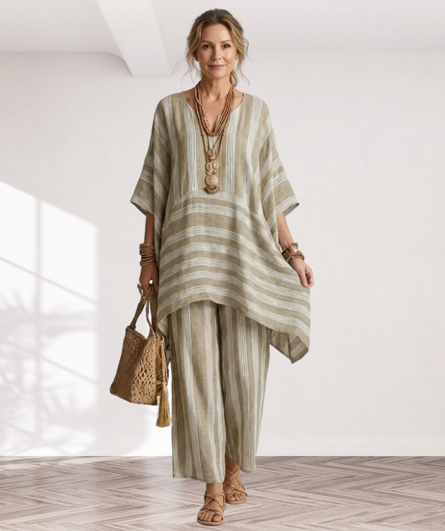 Kiara | Two-Piece Striped Cotton-Linen Set