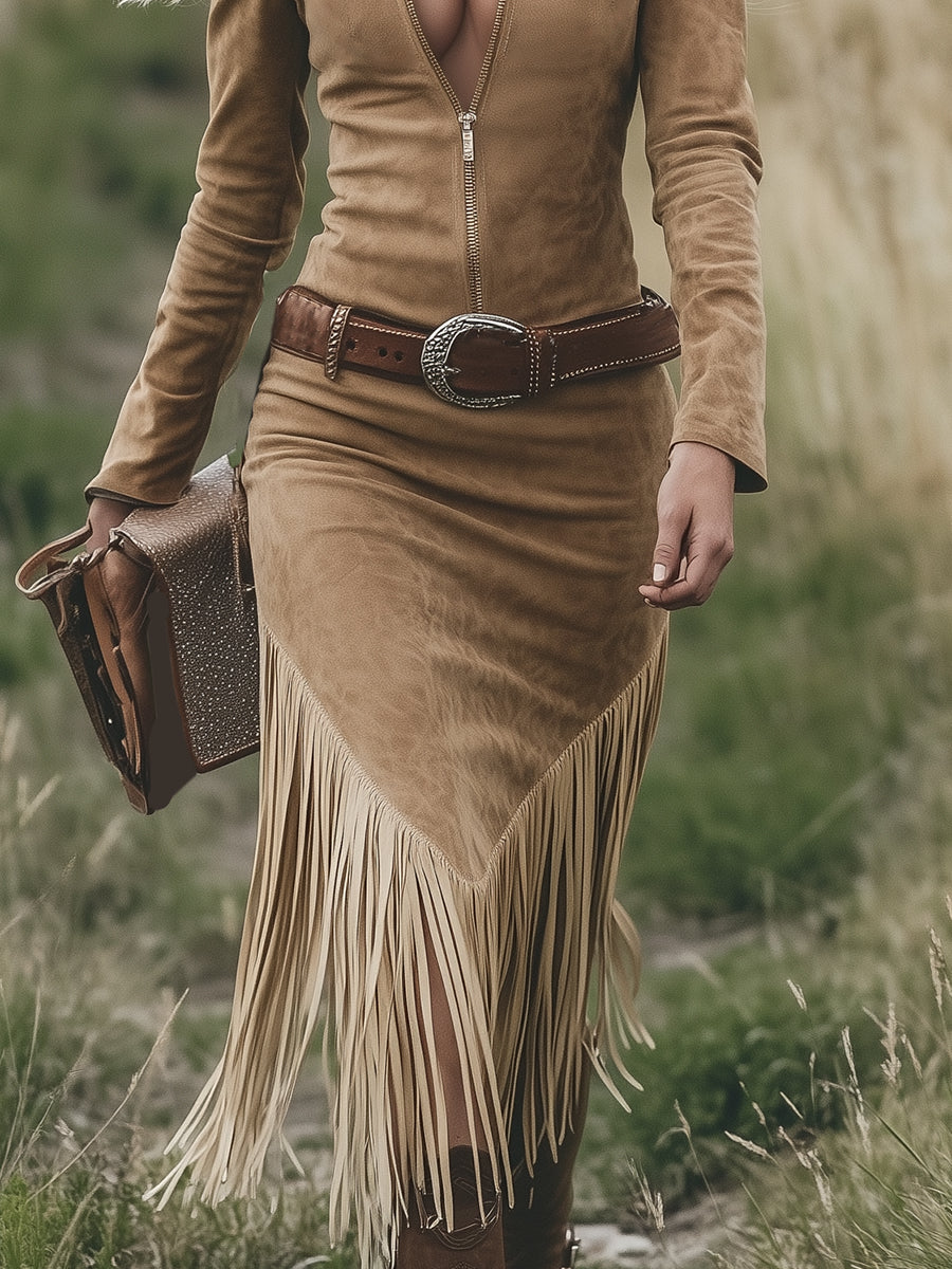 Valencia | Suede Fringe Dress