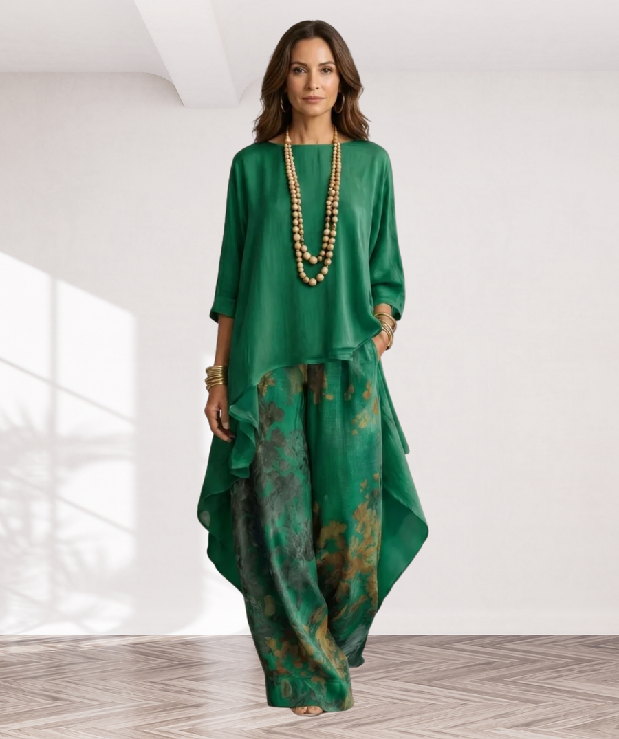 Cariola | Cotton-Silk Two-Piece Set with Asymmetric Tunic