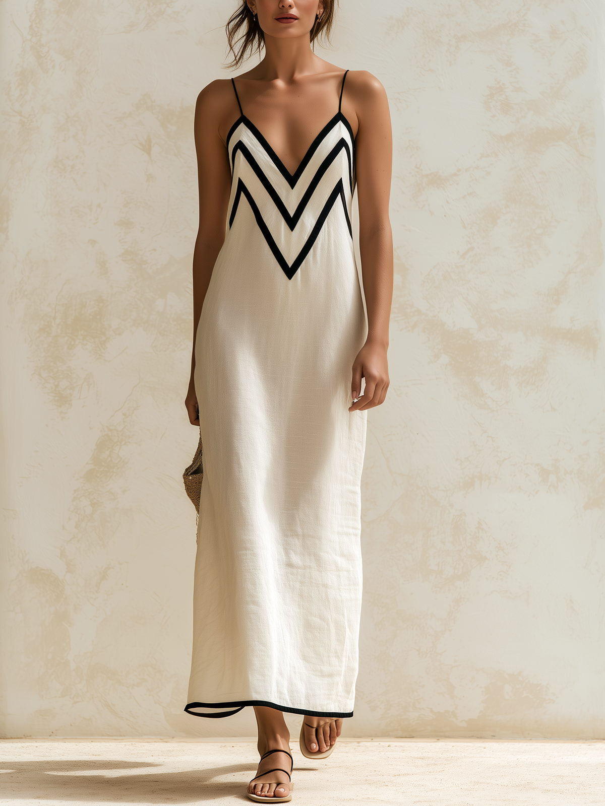 Marisa | Long Contrast Chevron Dress