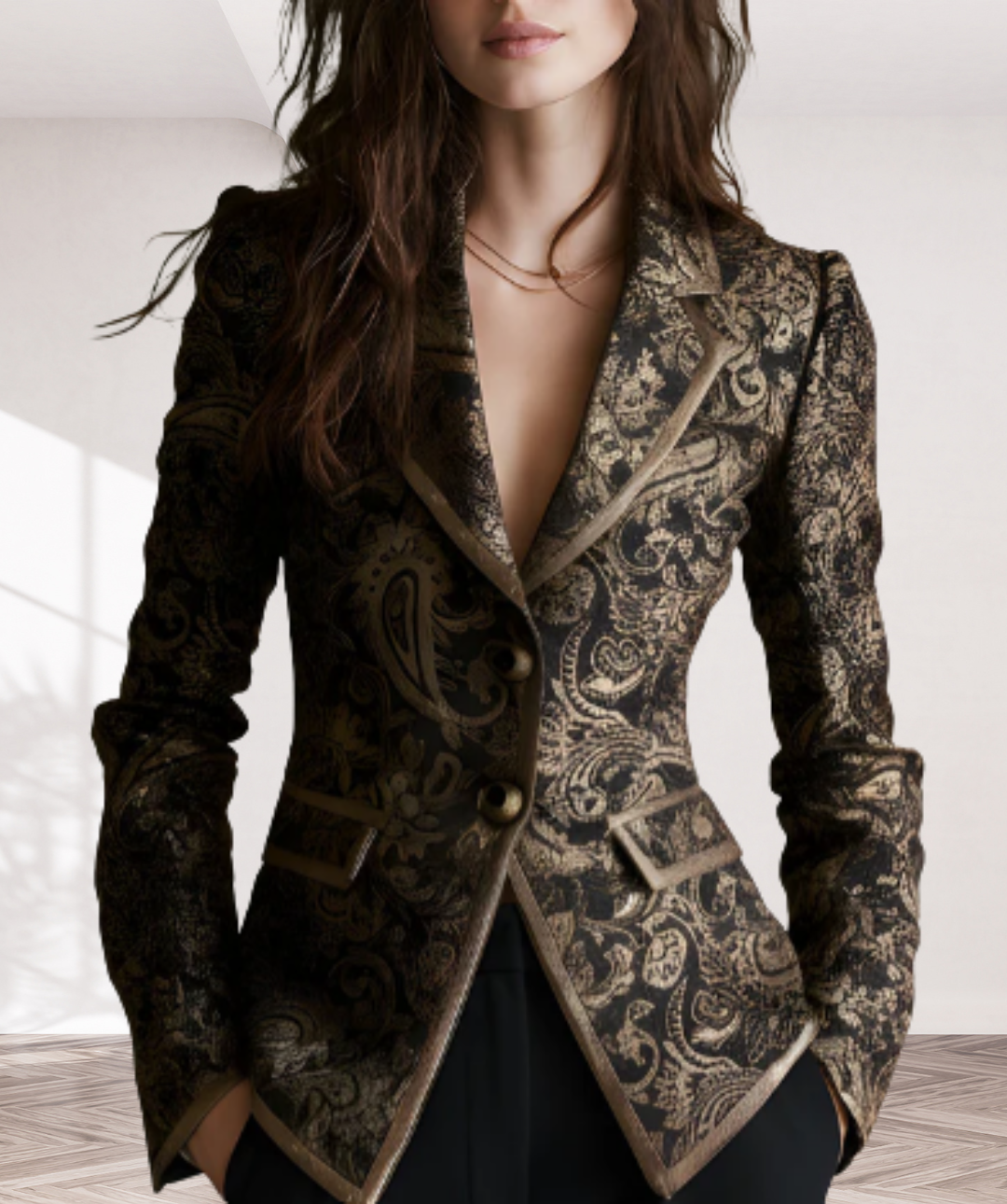 Quiet Luxury Paisley Jacquard Wrapped Lapels Fitted Blazer
