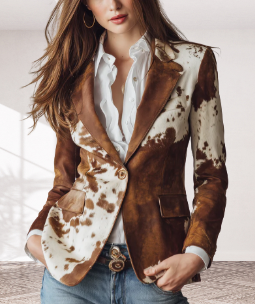 Vintage Cow Skin Printted Eco-friendly Suede Blazer