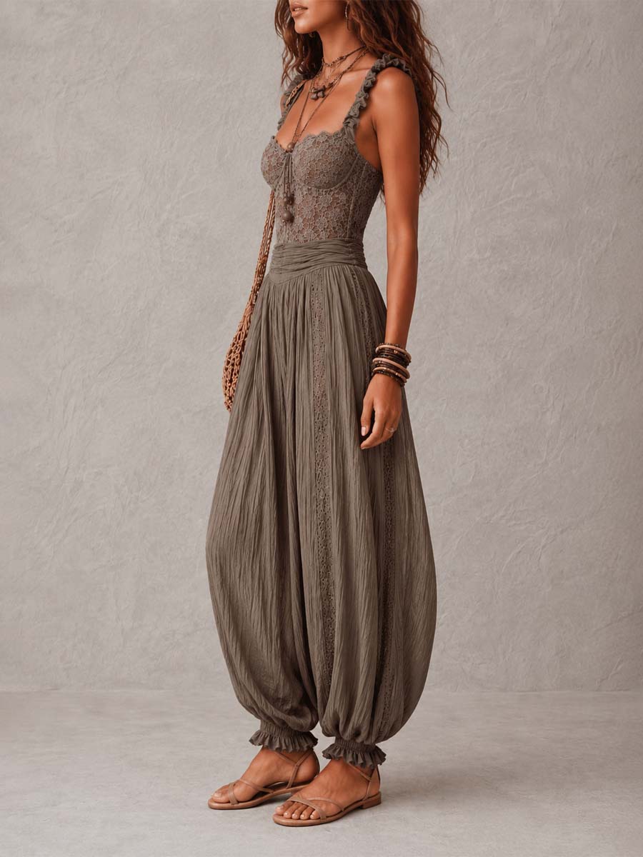 Nieves | Grey Lace Bandeau and Harem Trousers Set