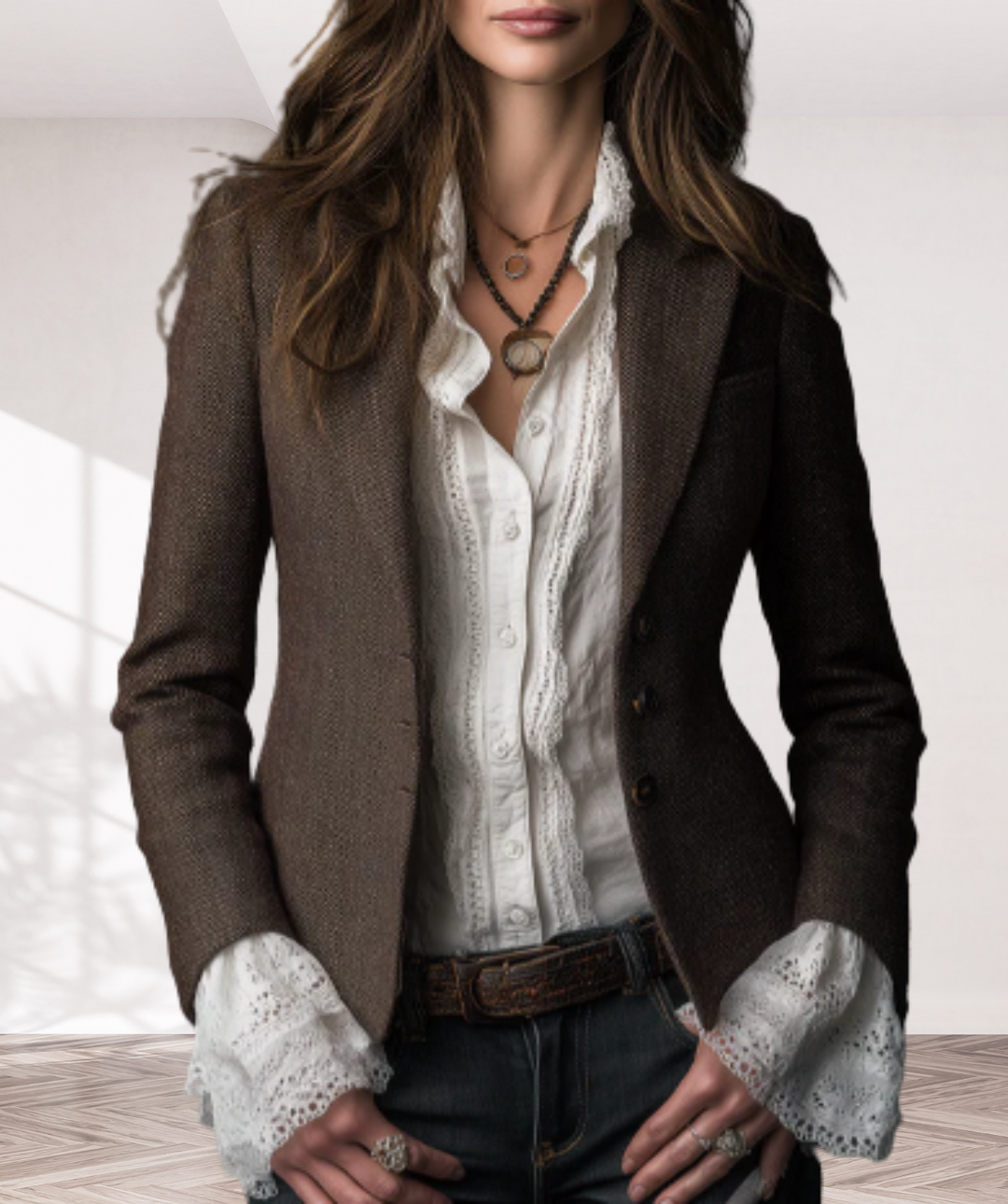 Vintage Brown Tweed Blend Tailored Blazer