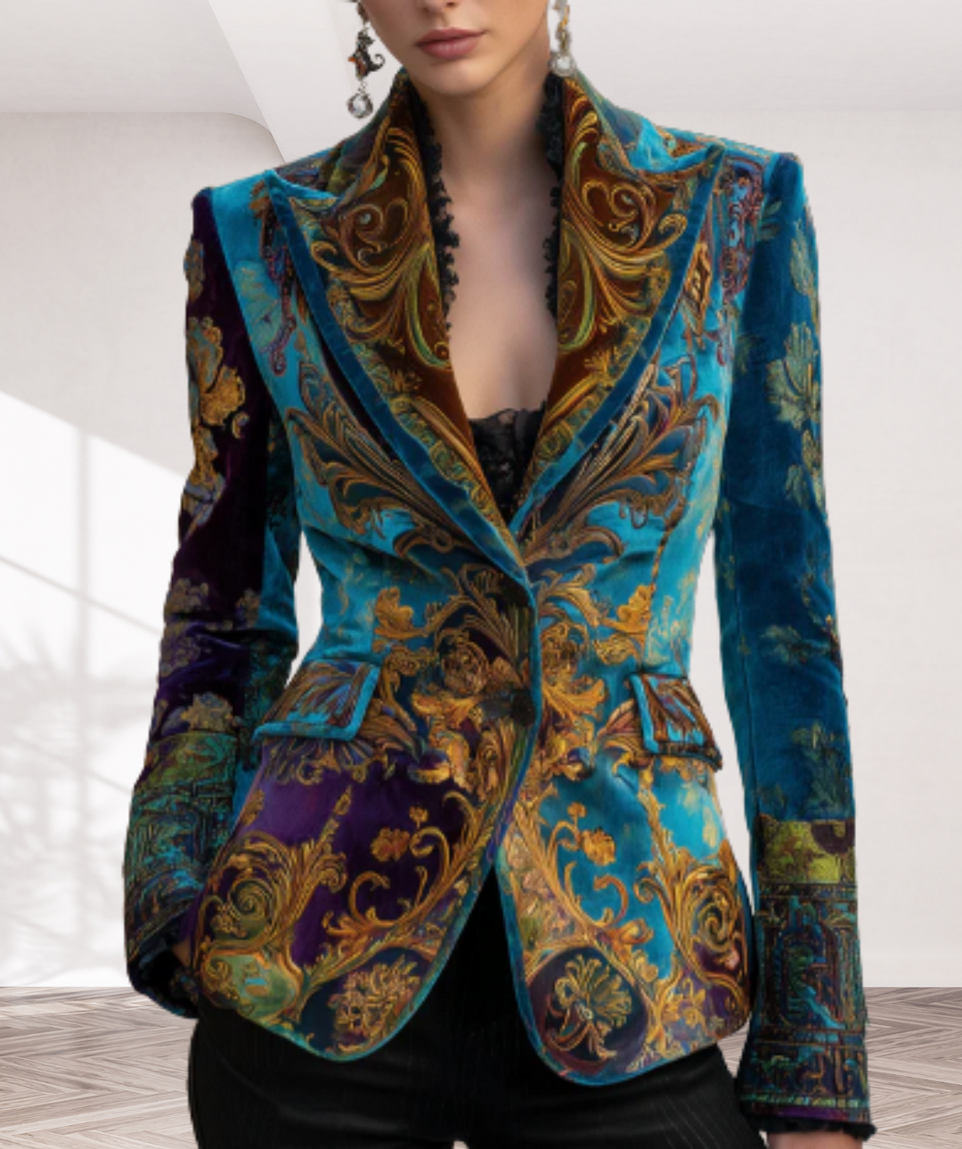 Luxury Bohemian Baroque Velvet Tailored Blazer