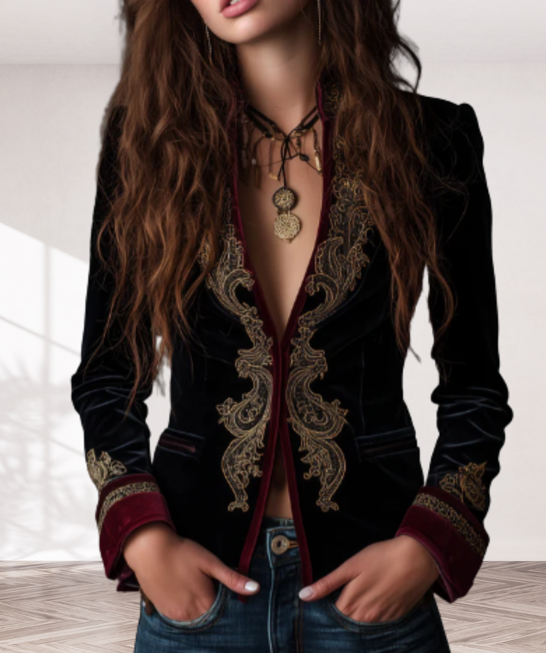 Vintage Baroque Embroidered Velvet Blazer