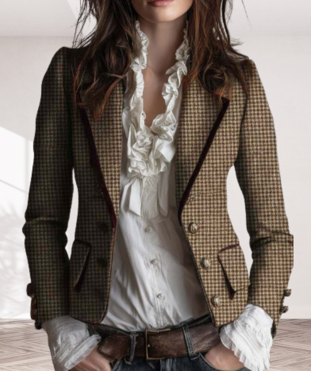 Vintage Tweed Houndstooth Tailored Blazer