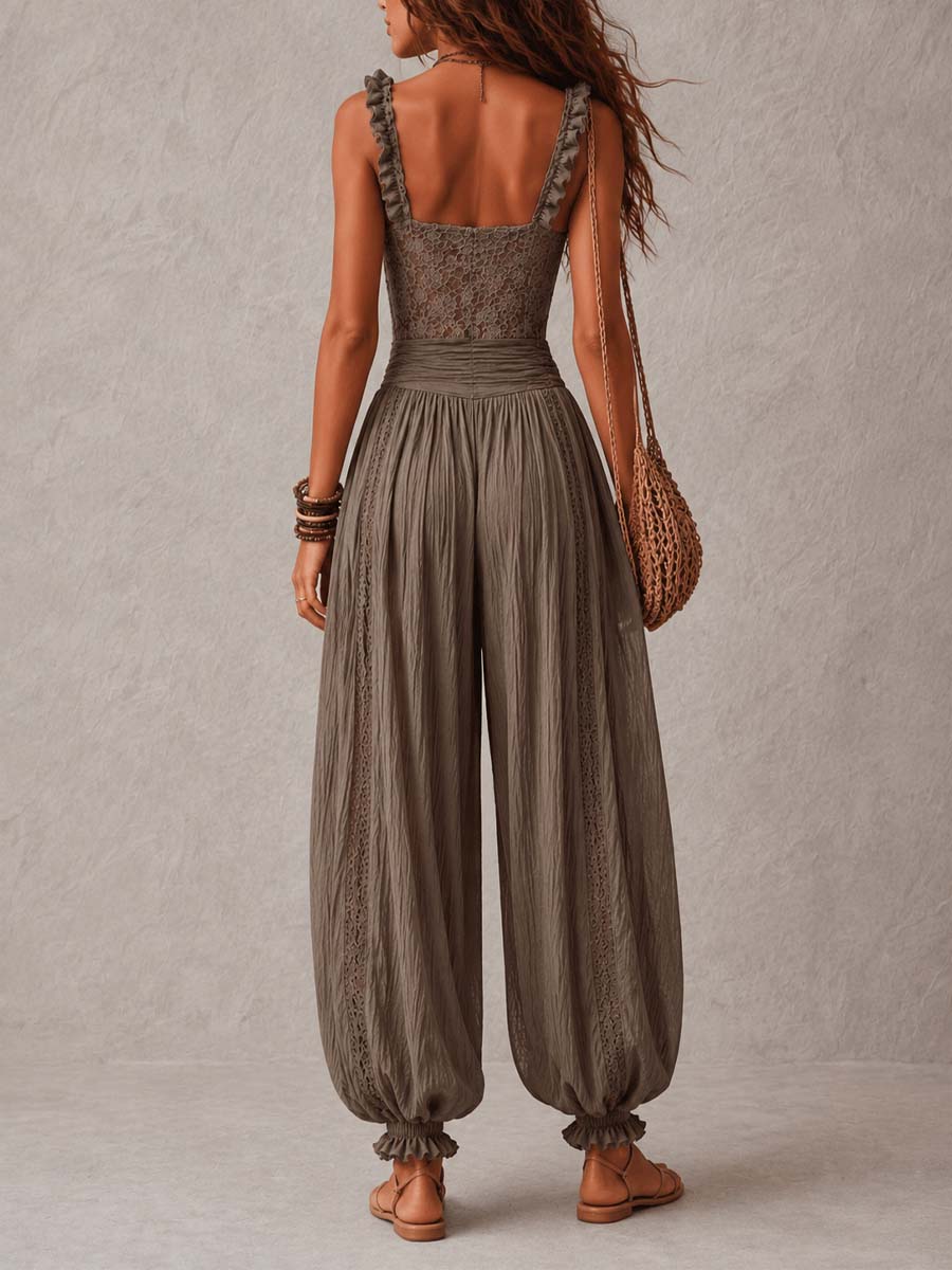 Nieves | Grey Lace Bandeau and Harem Trousers Set