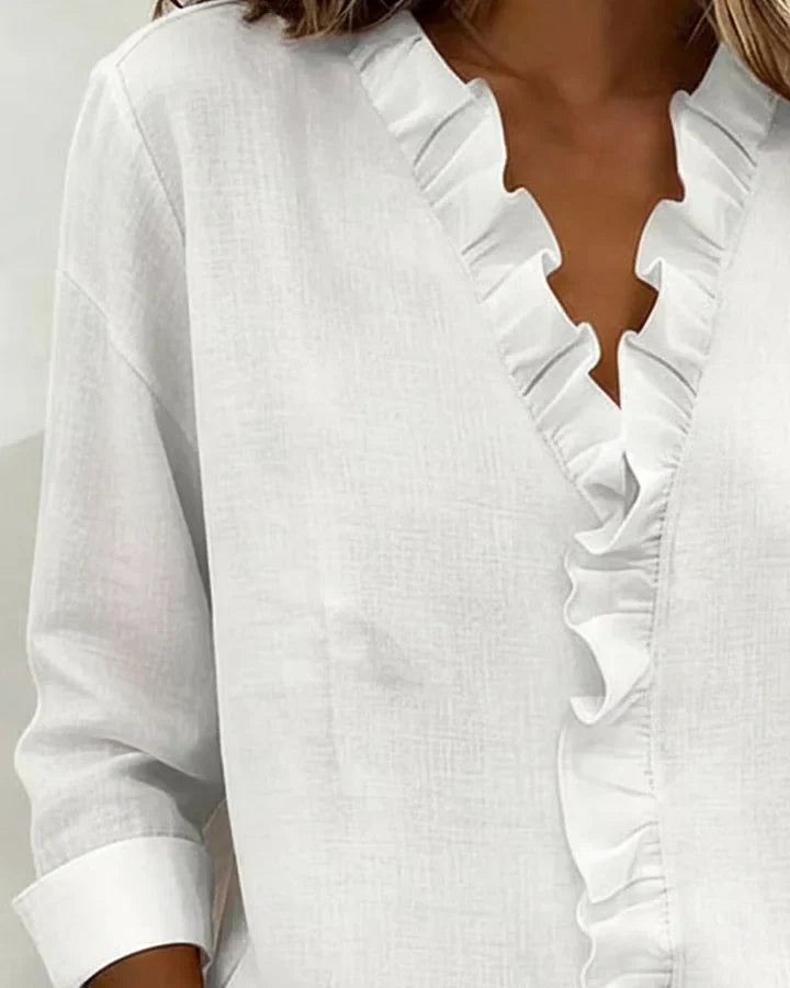 Audrey™ | Blouse with Ruffles, V-Neck and Long Sleeves