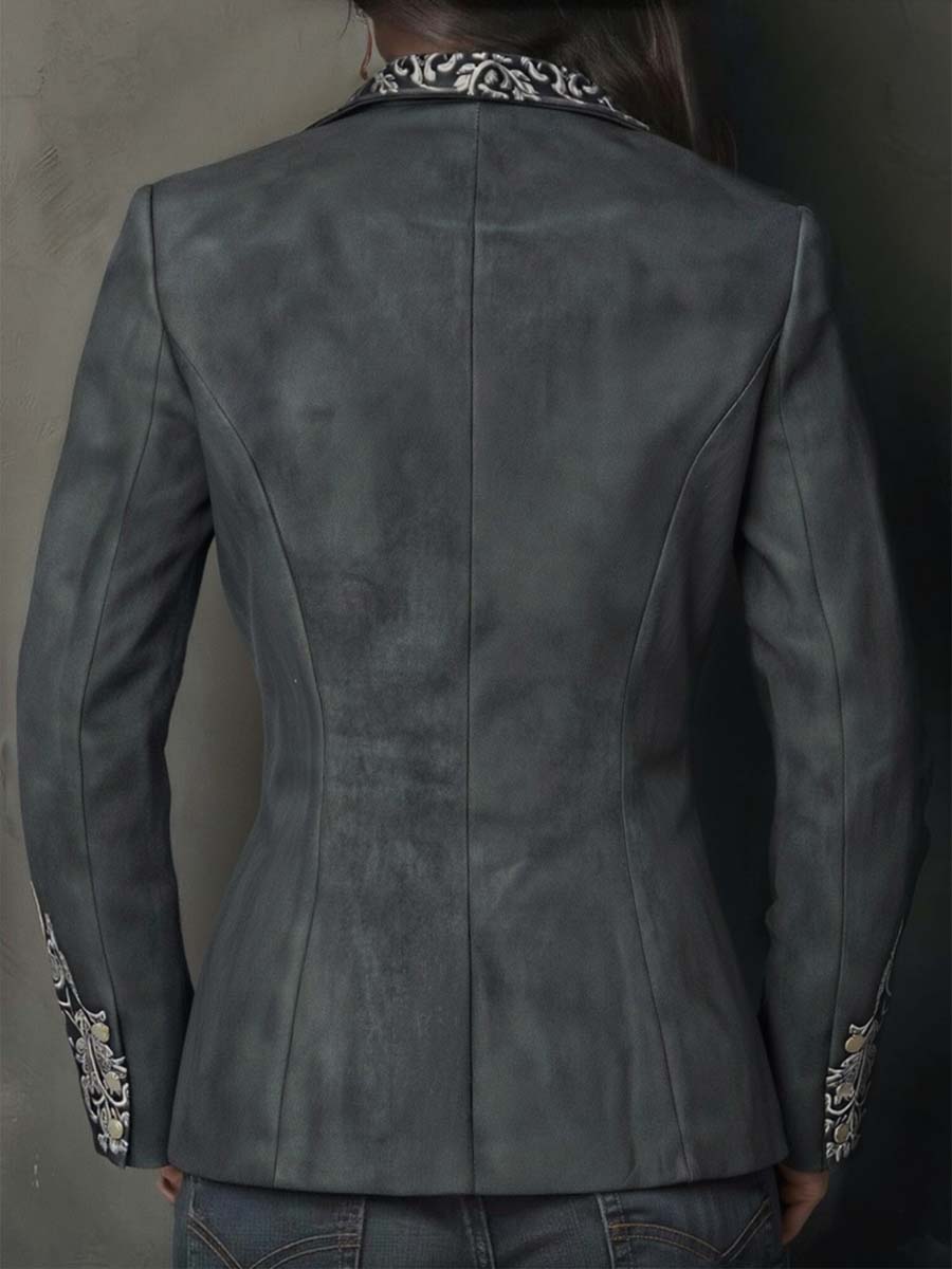 Embossed Floral Eco-Suede Blazer In Charcoal Taupe
