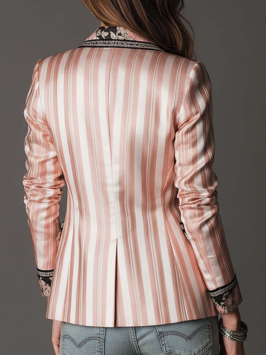 Bohemian Satin-Stripe Tailored Blazer