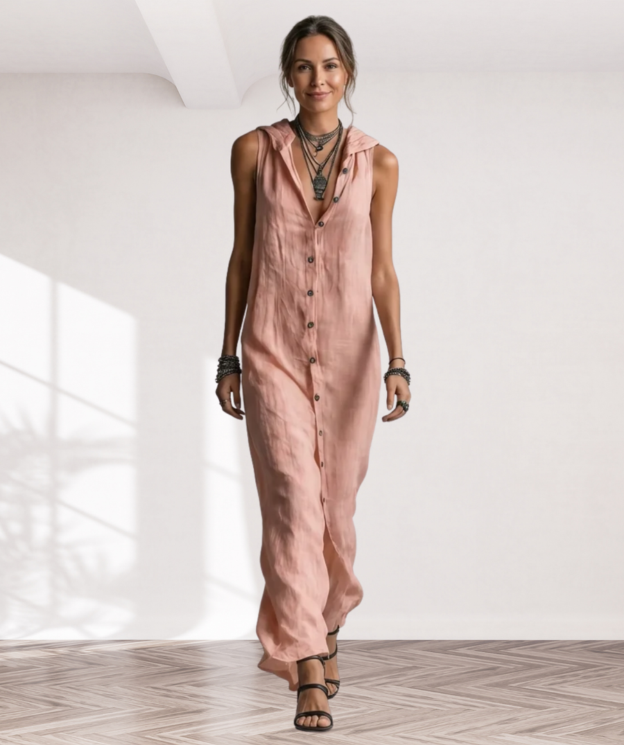 Mirabell | Hooded Button-Front Sleeveless Maxi Dress