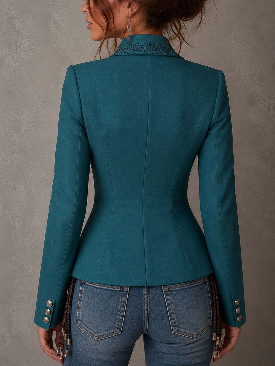 Elegant Lace Panel Double Breasted Corset Waist Cropped Blazer