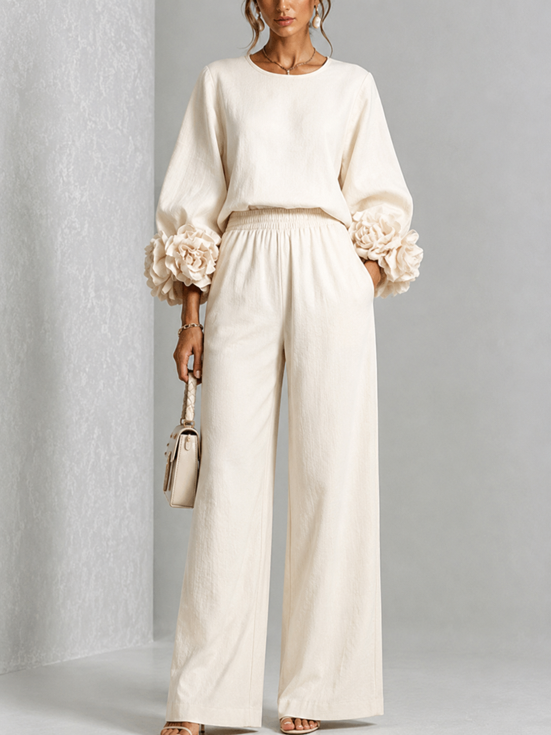 White | FLORAL CUFF TWO-PIECE SET