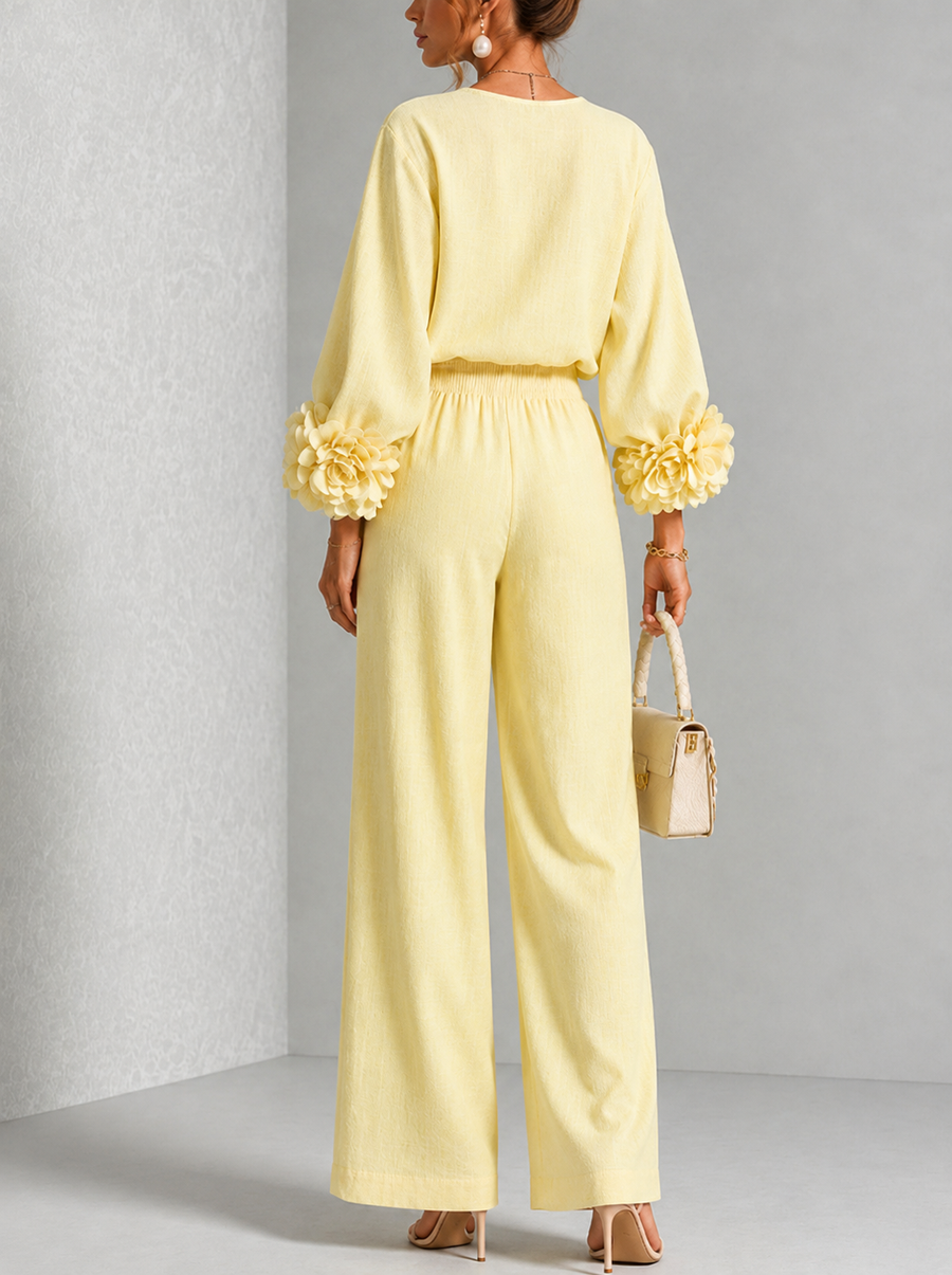Yellow | FLORAL CUFF TWO-PIECE SET