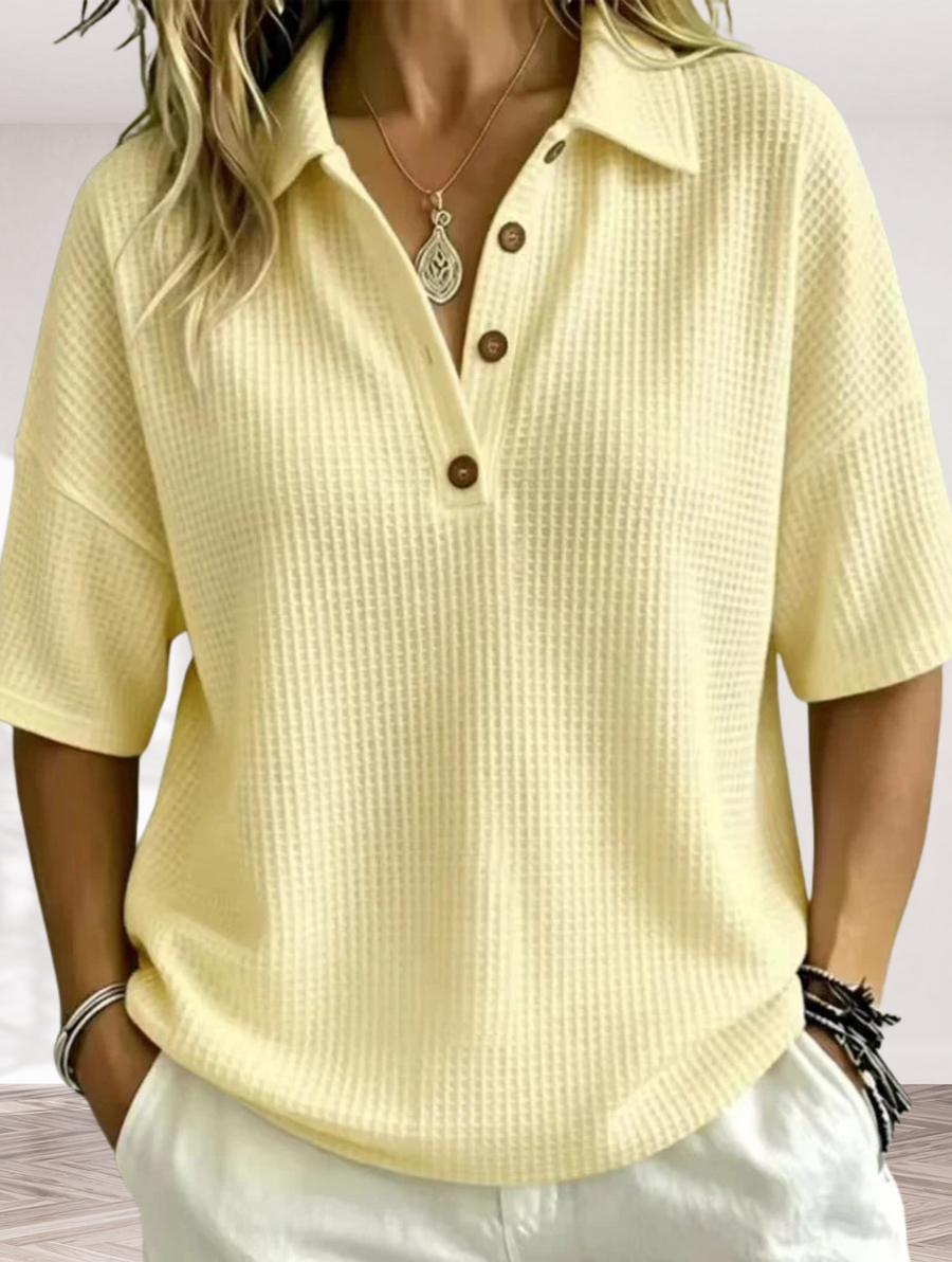 Maddison | Relaxed Waffle Polo Top