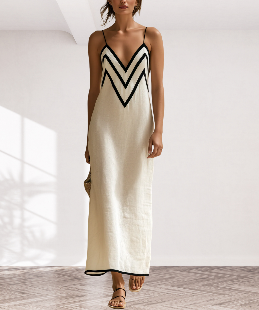 Marisa | Long Contrast Chevron Dress