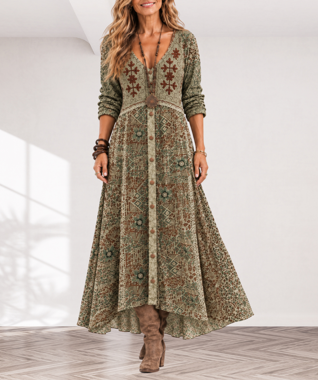Maribel | Vintage Botanical Maxi Dress