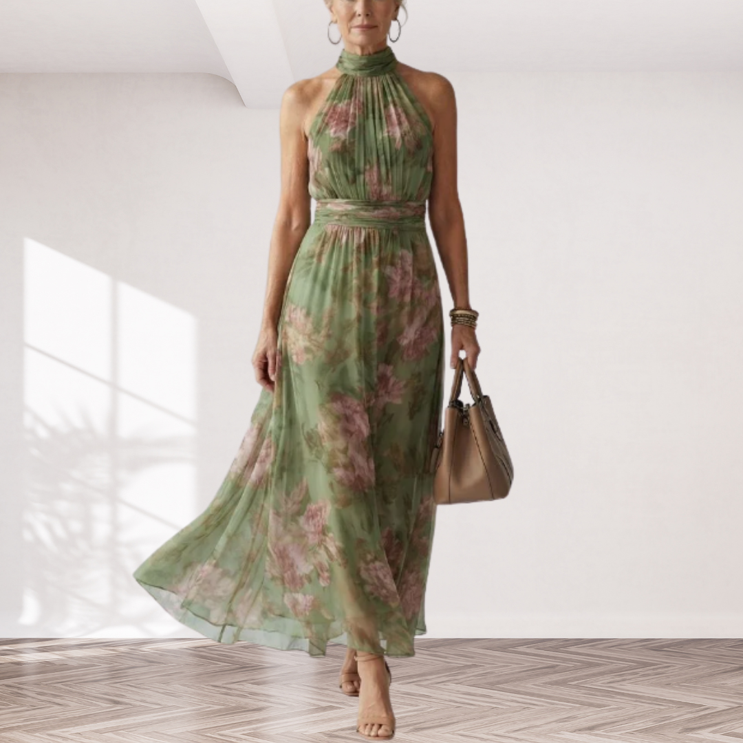 Mirelle | Gathered Halter Midi Dress