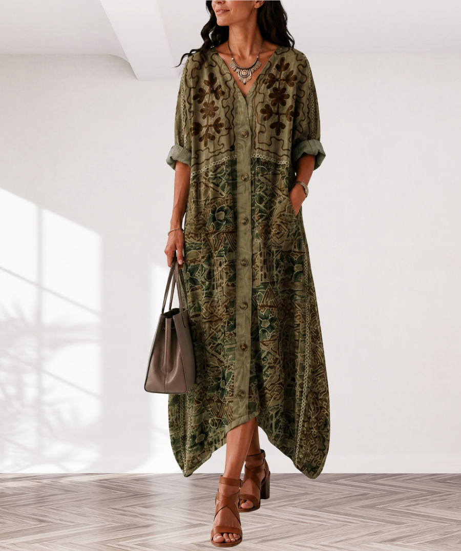 Aleta | Button Front Oversized Pocket Midi Dress