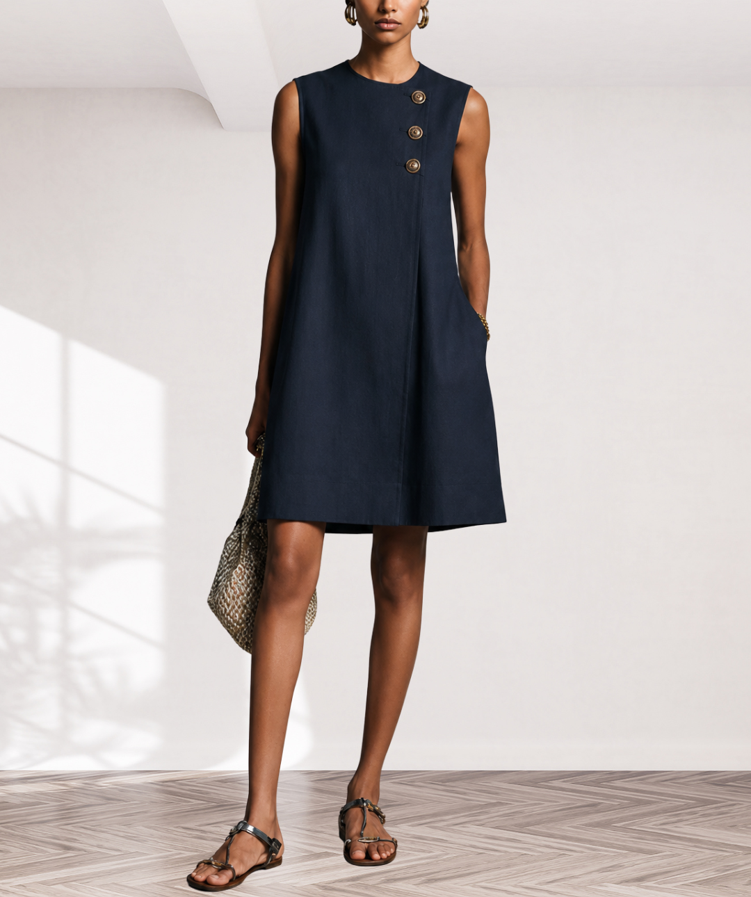 AUBREY | ASYMMETRIC BUTTON MINI DRESS