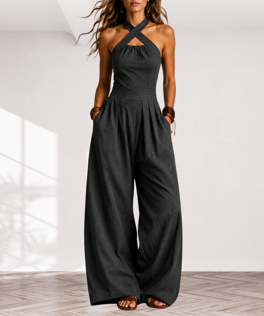 Bianca | Elegant linen jumpsuit with crossover neckline
