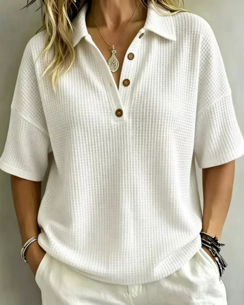 Maddison | Relaxed Waffle Polo Top