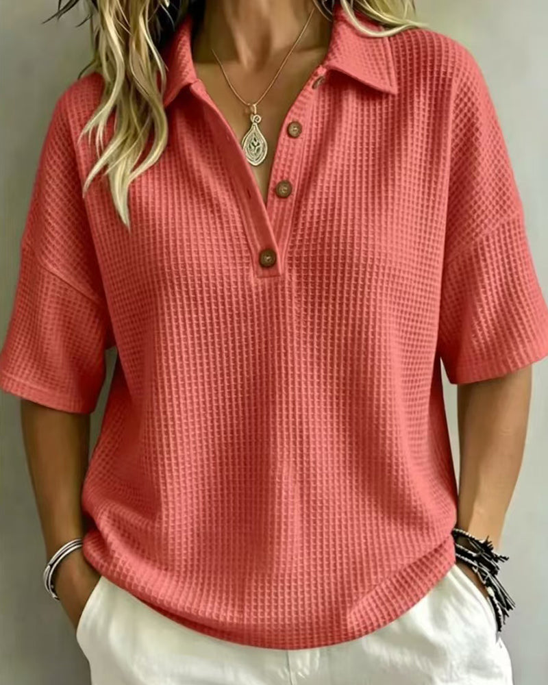 Maddison | Relaxed Waffle Polo Top