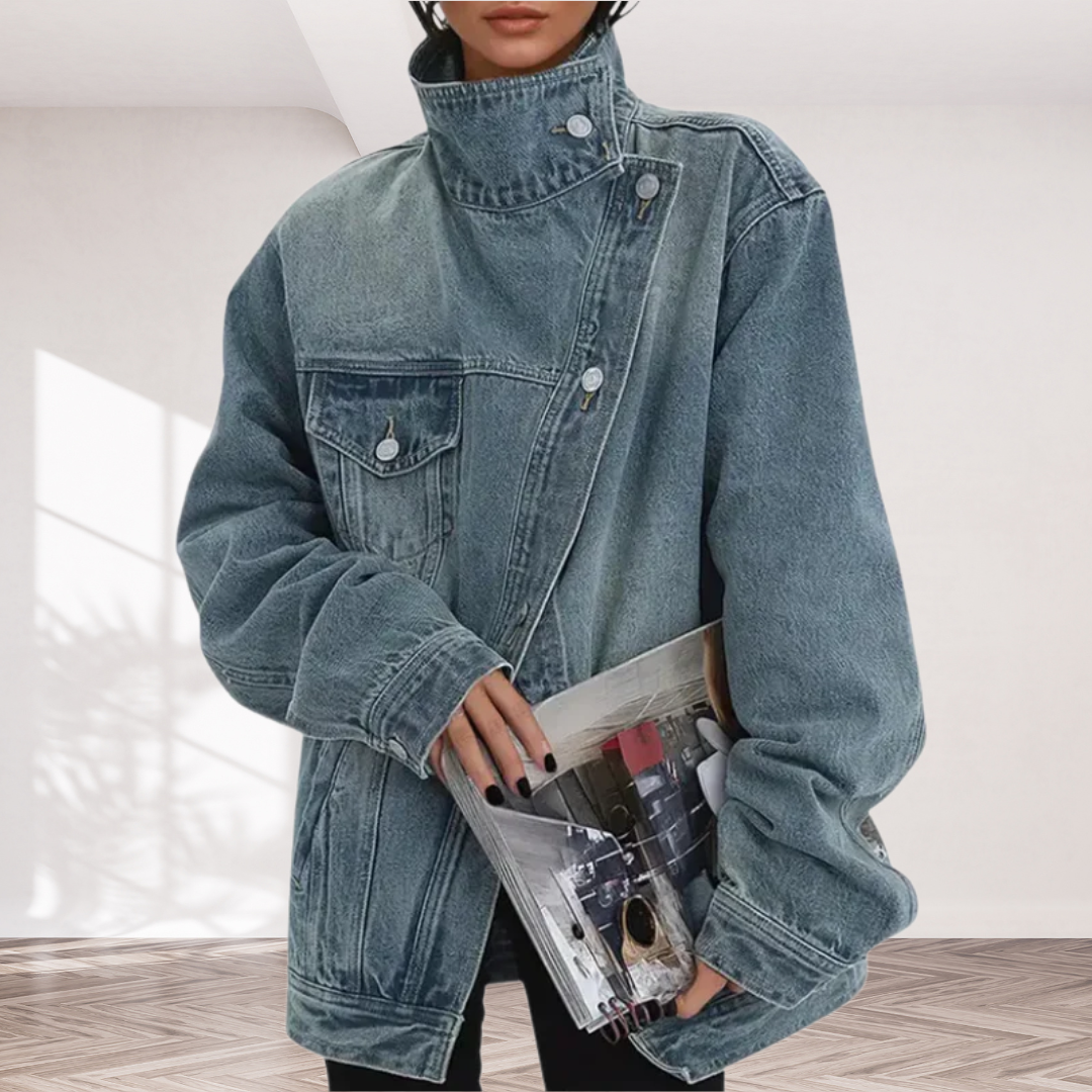 SKYE™ – Vintage Washed High Neck Asymmetric Jacket