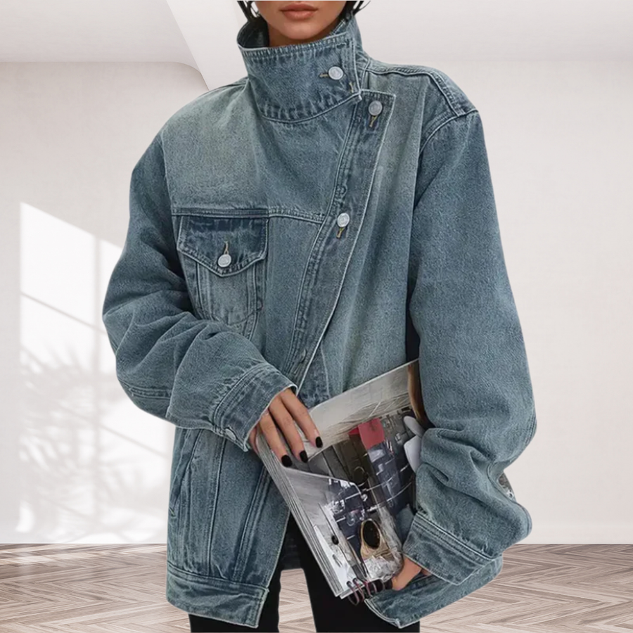 SKYE™ – Vintage Washed High Neck Asymmetric Jacket