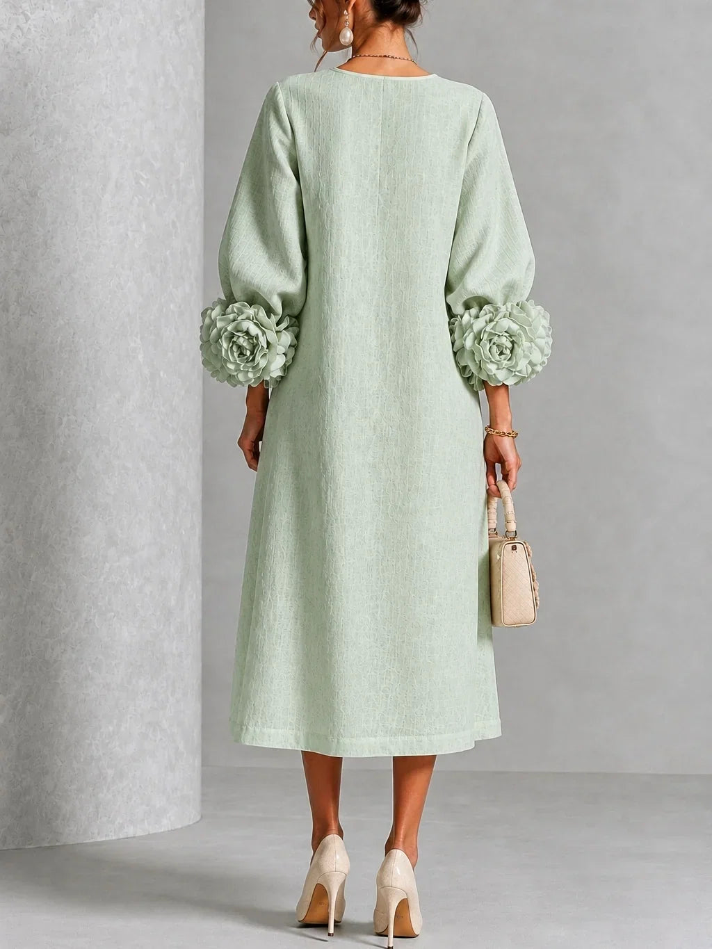 Stage Mist Floral Button-down Midi Dress With Striking Floral Cuffs