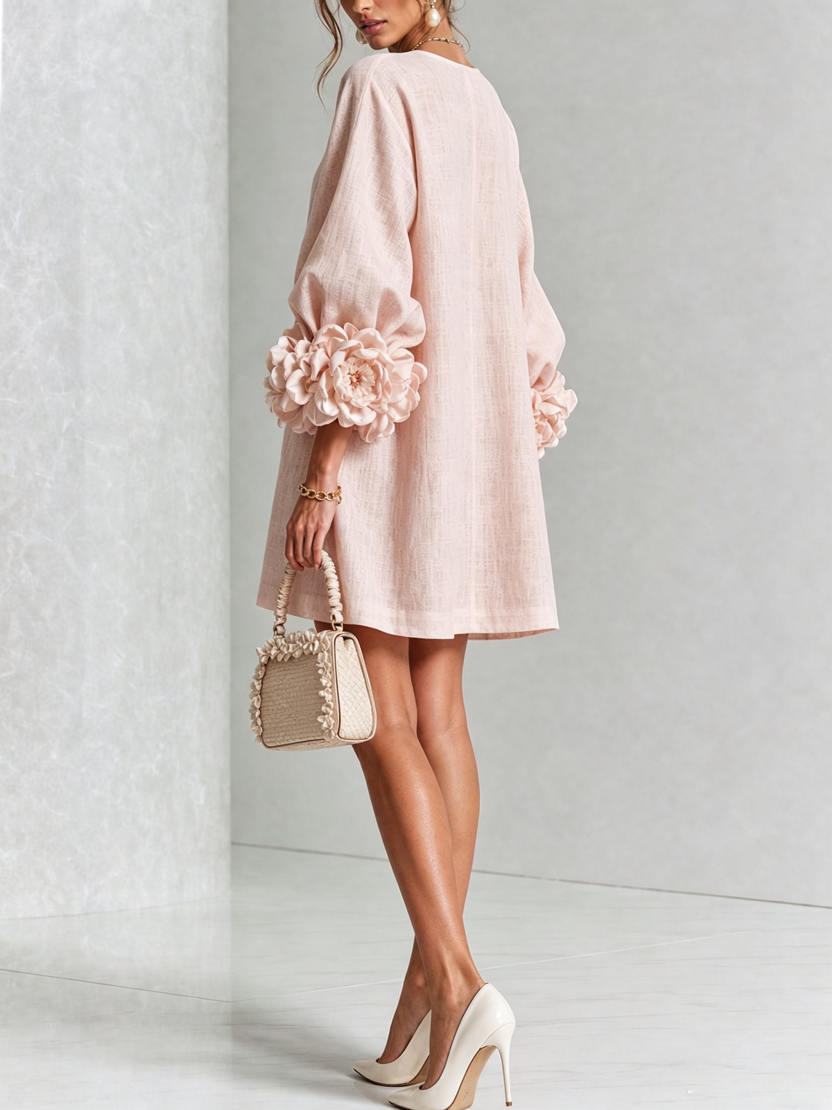 Pink Floral Button-down Mini Dress With Striking Floral Cuffs (kopie)