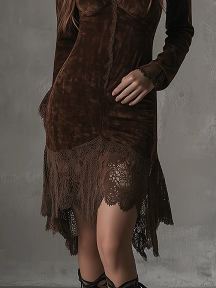 Diana | Summer Brown Velvet Midi Dress