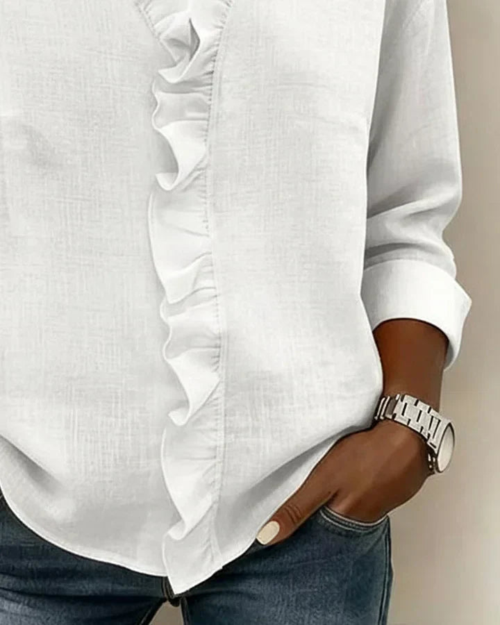 Audrey™ | Blouse with Ruffles, V-Neck and Long Sleeves