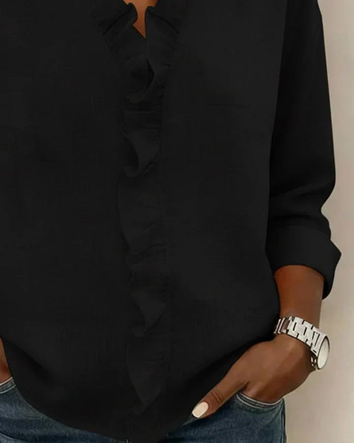 Audrey™ | Blouse with Ruffles, V-Neck and Long Sleeves