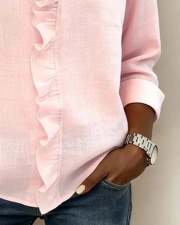 Audrey™ | Blouse with Ruffles, V-Neck and Long Sleeves