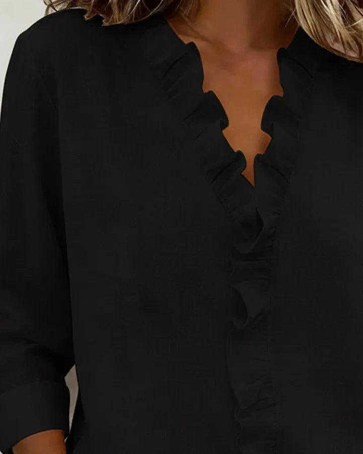 Audrey™ | Blouse with Ruffles, V-Neck and Long Sleeves