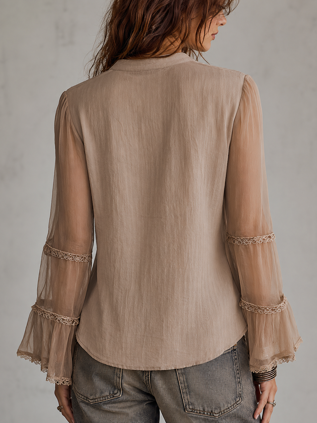 Vintage Sheer Sleeves Embroideried Cotton-linen Blazer