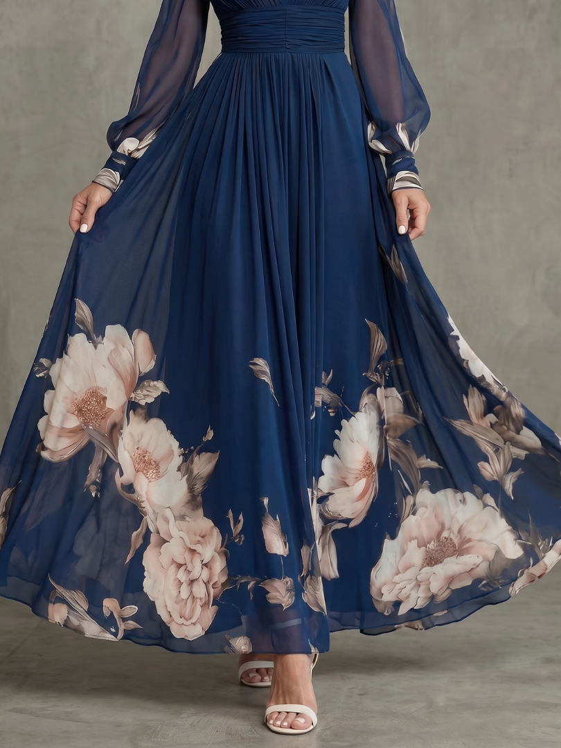 Maude | Floral Hem Sheer Sleeve Maxi Dress