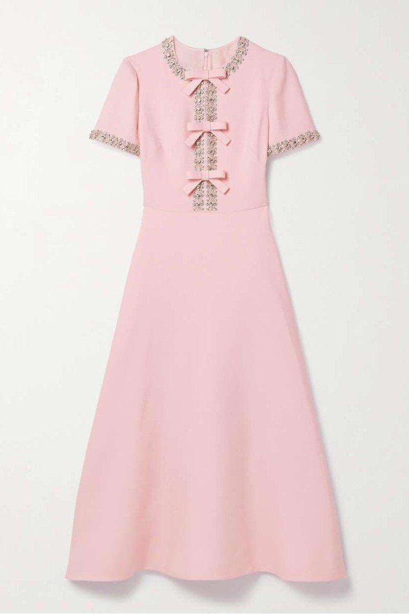 Zoe | Bow with Crystal Embellished Midi Dress